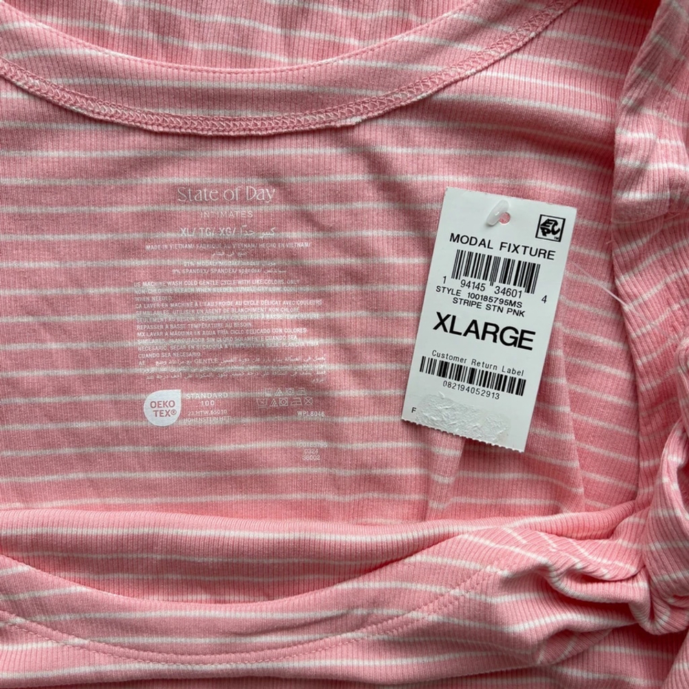 State of Day Women's XL Pink & White Stripe Ribbed Tank Nightgown Pajamas NWT - Picture 7 of 7